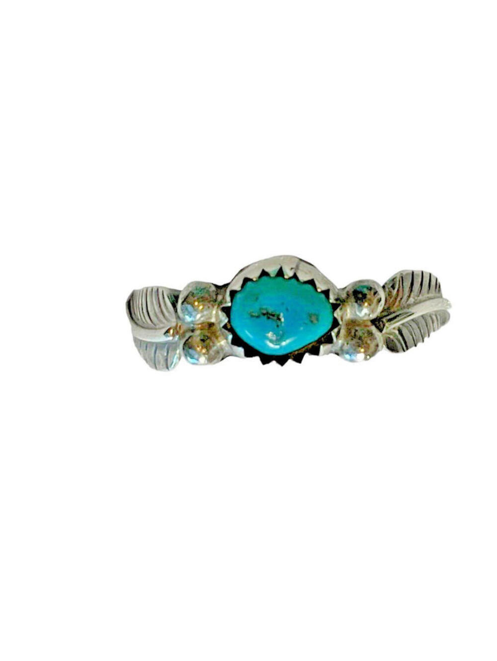 Sterling Silver Vintage Turquoise Ring Grape Feathers Stone is 6.5x4MM Sz 7